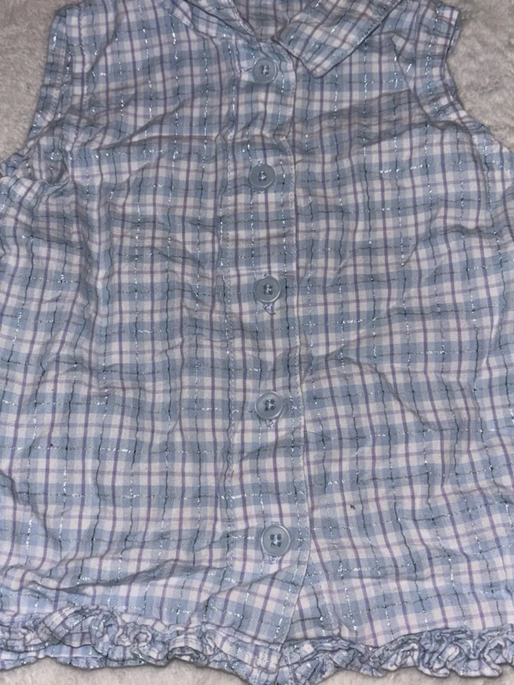 Cherokee Light Blue & Pink Plaid Sleeveless Button-Down